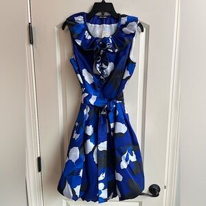 Samuel Dong dress. Size medium. Cobalt blue, white, black floral.